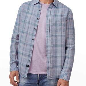 NWT rails linen pastel blue and purple Havana plaid button down shirt